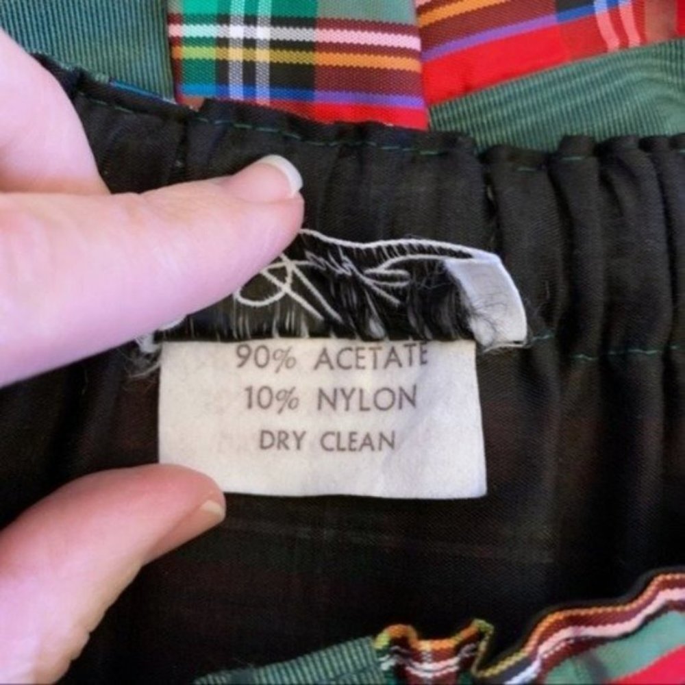 Vintage 70s Green & Red Plaid Satin Patchwork Maxi A-Line Skirt by Mr. Hank - Picture 8 of 8